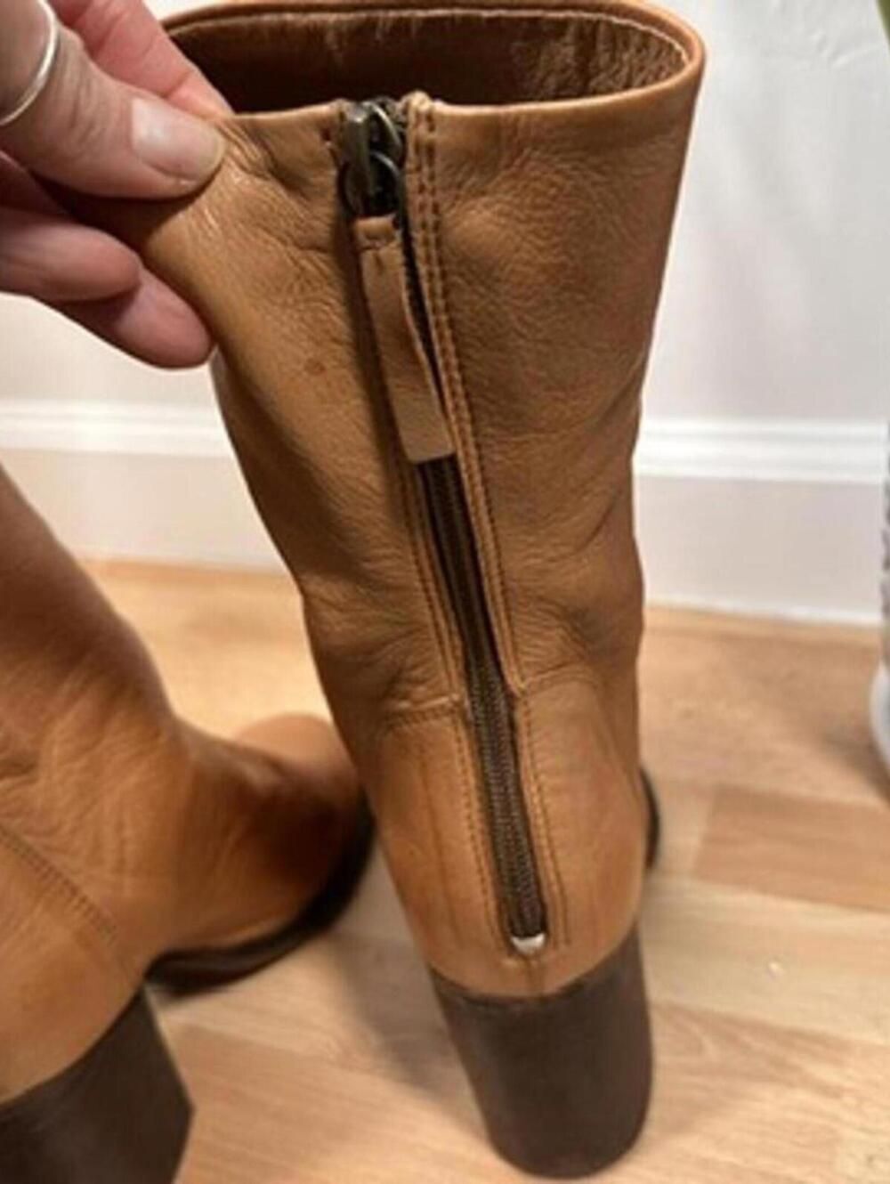 Free People Elle Slouch Soft Leather Back Zipper Stacked Heel Midi Boot 36 - Picture 7 of 15